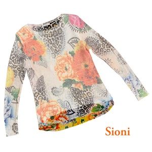Beautiful Pastel Floral Cheetah Knit Sweater ~ Bloomingdales